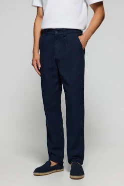 Pantalón Cuba de lino y algodón azul marino con detalles bordados Polo Club