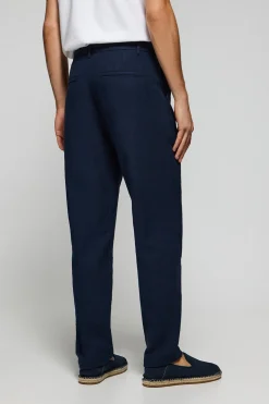 Pantalón Cuba de lino y algodón azul marino con detalles bordados Polo Club