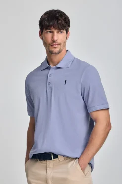 Polo azul agua de manga corta y tres botones con logo bordado Rigby Go