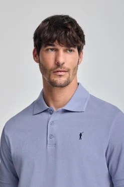 Polo azul agua de manga corta y tres botones con logo bordado Rigby Go