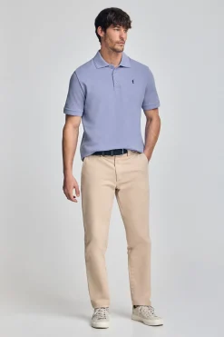 Polo azul agua de manga corta y tres botones con logo bordado Rigby Go