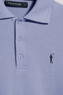 Polo azul agua de manga corta y tres botones con logo bordado Rigby Go