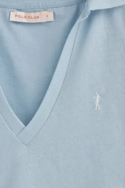 Polo azul claro de algodón y lino sin botones con bordado Rigby Go