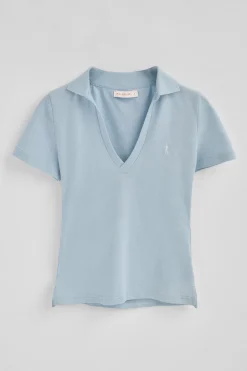 Polo azul claro de algodón y lino sin botones con bordado Rigby Go