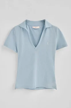 Polo azul claro de algodón y lino sin botones con bordado Rigby Go