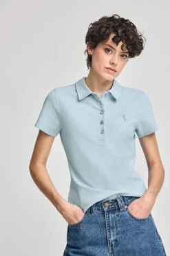 Polo azul claro de manga corta de algodón y bordado Rigby Best