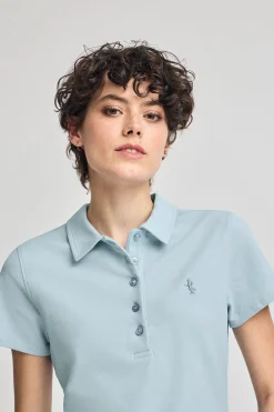 Polo azul claro de manga corta de algodón y bordado Rigby Best