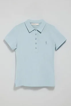 Polo azul claro de manga corta de algodón y bordado Rigby Best