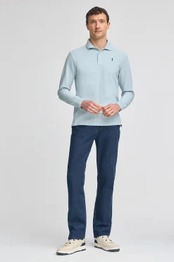 Polo azul claro de manga larga de tres botones y bordado Rigby Go