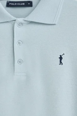 Polo azul claro de manga larga de tres botones y bordado Rigby Go