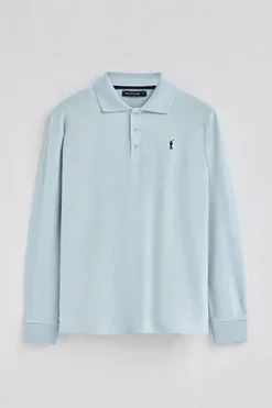 Polo azul claro de manga larga de tres botones y bordado Rigby Go