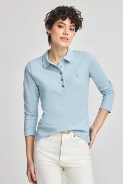 Polo azul claro de manga larga de algodón y bordado Rigby Best
