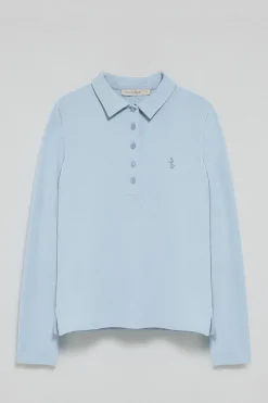 Polo azul claro de manga larga de algodón y bordado Rigby Best