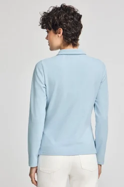 Polo azul claro de manga larga de algodón y bordado Rigby Best