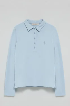 Polo azul claro de manga larga de algodón y bordado Rigby Best