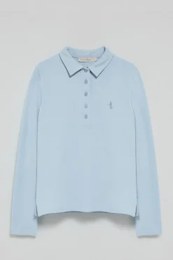 Polo azul claro de manga larga de algodón y bordado Rigby Best