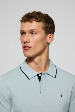 Polo azul claro de punto con botones y bordado Rigby Go
