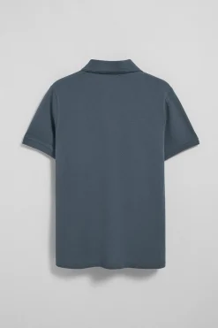 Polo azul denim de manga corta y tres botones con logo bordado Rigby Go