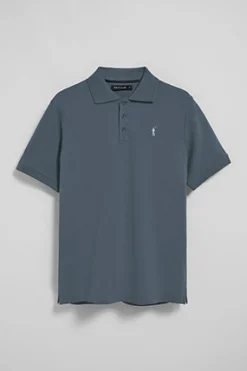 Polo azul denim de manga corta y tres botones con logo bordado Rigby Go