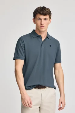 Polo azul denim de piqué de manga corta y bordado Rigby Best