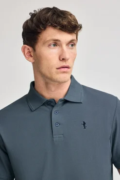 Polo azul denim de piqué de manga corta y bordado Rigby Best