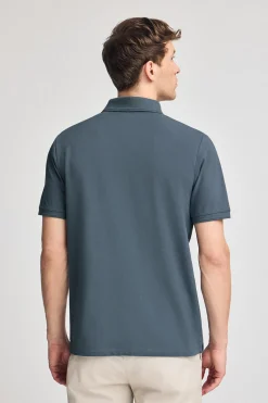 Polo azul denim de piqué de manga corta y bordado Rigby Best
