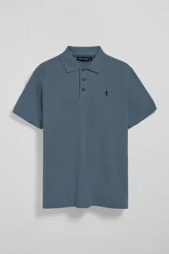 Polo azul denim de piqué de manga corta y bordado Rigby Best