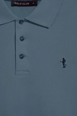 Polo azul denim de piqué de manga corta y bordado Rigby Best