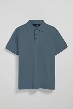 Polo azul denim de piqué de manga corta y bordado Rigby Best