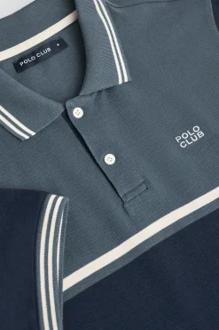 Polo azul denim Veil de piqué bicolor con detalle bordado