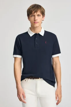 Polo azul marino Dareh de manga corta y bordado Rigby Go