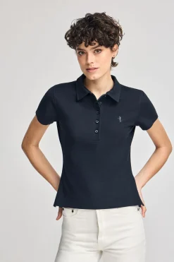 Polo azul marino de manga corta de algodón y bordado Rigby Best