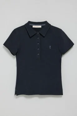 Polo azul marino de manga corta de algodón y bordado Rigby Best