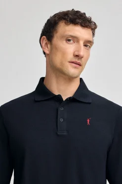 Polo azul marino de manga larga de tres botones y bordado Rigby Go