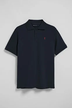 Polo azul marino de manga corta y tres botones con logo bordado Rigby Go