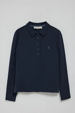 Polo azul marino de manga larga de algodón y bordado Rigby Best