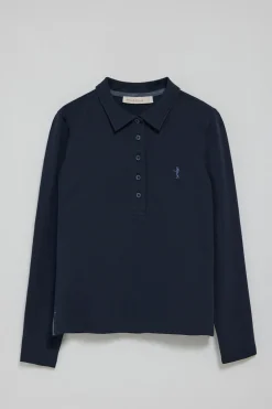 Polo azul marino de manga larga de algodón y bordado Rigby Best