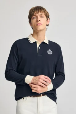 Polo azul marino de manga larga Anchor con detalle náutico