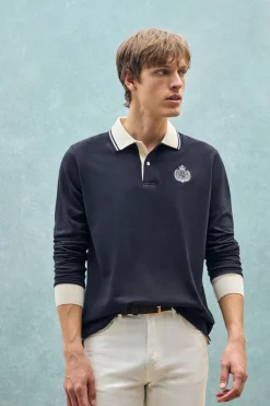 Polo azul marino de manga larga Anchor con detalle náutico