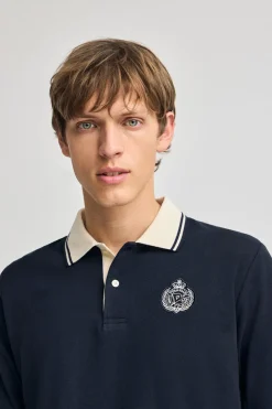 Polo azul marino de manga larga Anchor con detalle náutico
