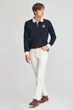 Polo azul marino de manga larga Anchor con detalle náutico