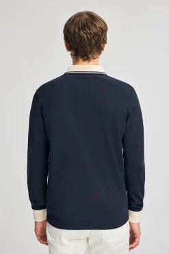 Polo azul marino de manga larga Anchor con detalle náutico