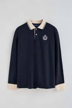 Polo azul marino de manga larga Anchor con detalle náutico