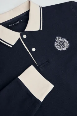 Polo azul marino de manga larga Anchor con detalle náutico