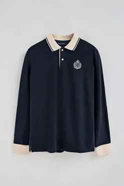 Polo azul marino de manga larga Anchor con detalle náutico