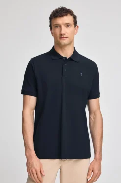 Polo azul marino de piqué de manga corta y bordado Rigby Best