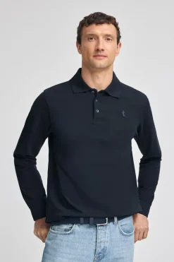 Polo azul marino de piqué de manga larga y bordado Rigby Best