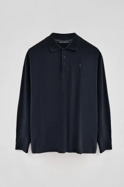 Polo azul marino de piqué de manga larga y bordado Rigby Best