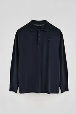 Polo azul marino de piqué de manga larga y bordado Rigby Best