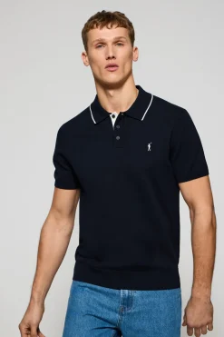 Polo azul marino de punto con botones y bordado Rigby Go